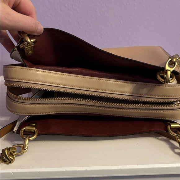 COACH Rogue Colorblock 27054 Beige and Burgundy Leather Purse - Picture 3 of 10